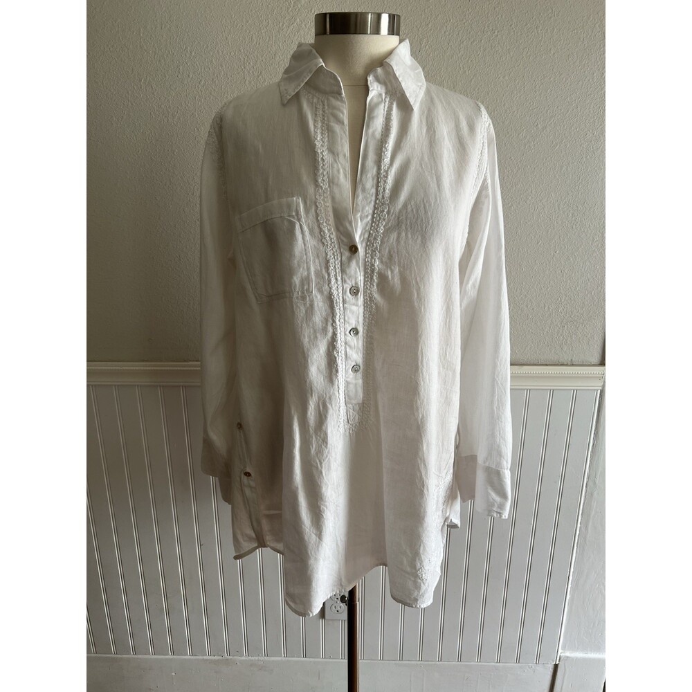 Subtle Luxury Long Sleeve Tunic 100% Cotton Embroidered Beach Boho White XS/S